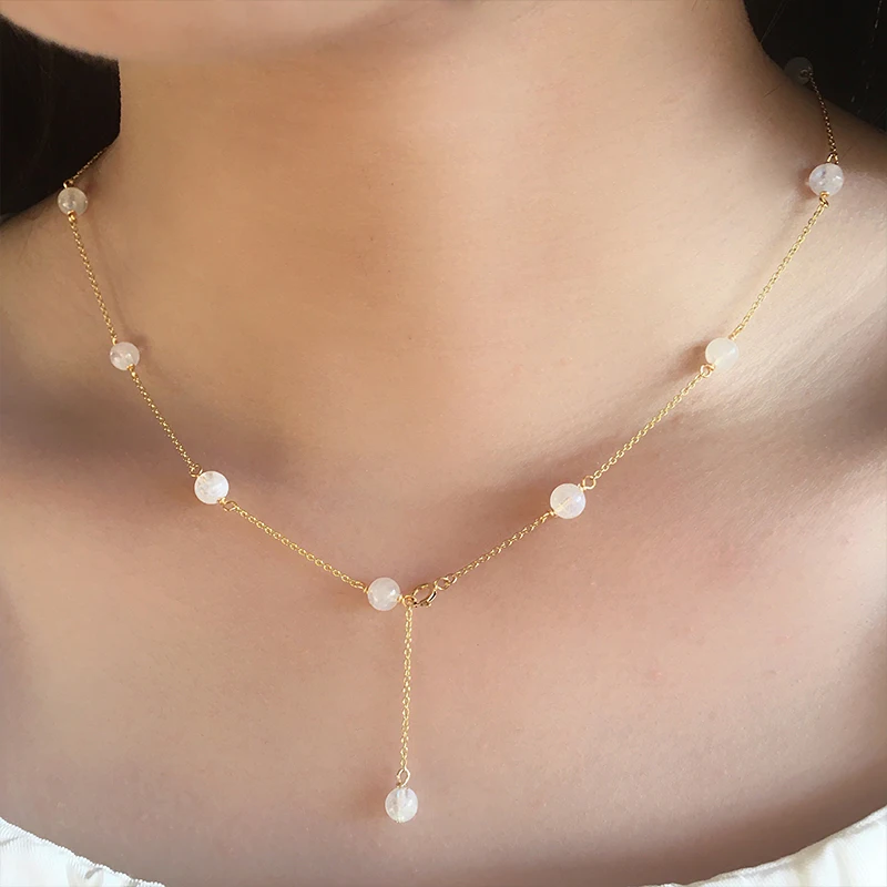 

Natural Moonstone 14k gold jewelry Chain Pendant Necklace Simple Elegant Jewelry for Women Handmade Romatic Gift