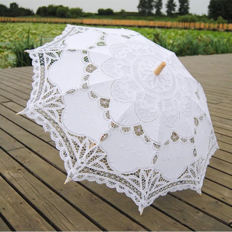 

Black Lace Wedding Umbrella Long handle Handmade Art wedding Scallop Edge Embroidery Parasol Romantic Bridal Photograph