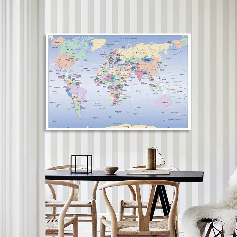 225x150cm Large Classic World Map In French Poster Non-woven Painting Wall Decor Home Decoration for Children School Supplies world map poster