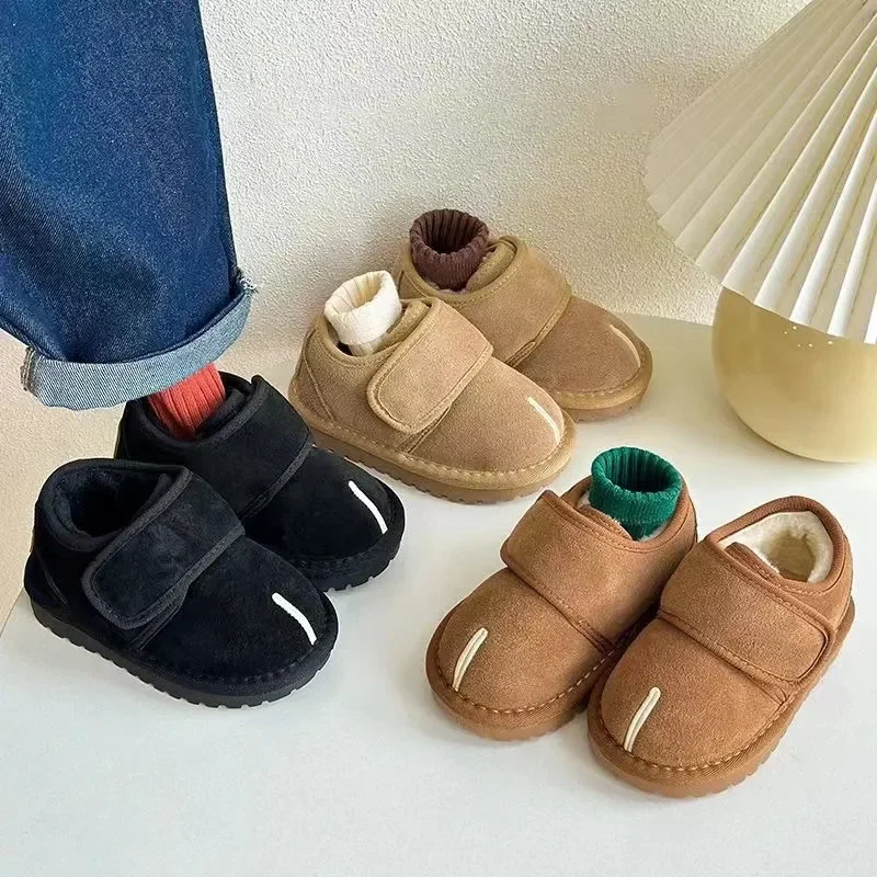 겨울 신상품 어린이용 푹신하고 따뜻한 면 부츠 소년 소녀용 짧은 스노우 부츠 ..