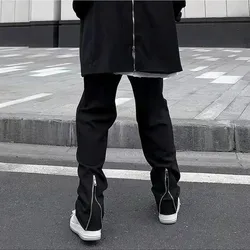 2022 Vibe Style Zipper Design Black Men Hip Hop Slim Jeans Trousers High Street Straight Casual Denim Pants Elegant Moda Hombre