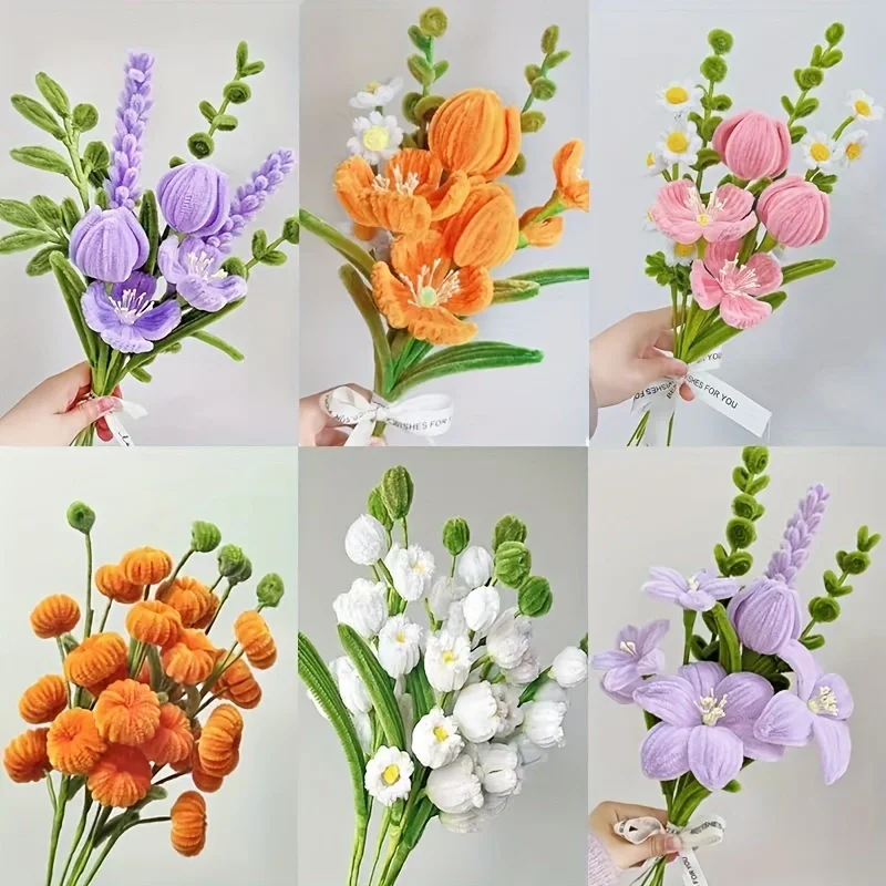 Tulip Daisy Bouquet Handmade DIY Material Package DIY Craft Supplies Chenille Stem Thanksgiving Day Flower Material details chenille pipe cleaners