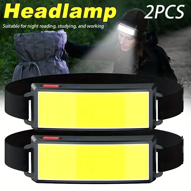 Powerful COB Headlamp Type-c/USB Rechargeable Head Flashlight Built-in Battery Outdoor Fishing Camping Lantern Waterproof Torch
