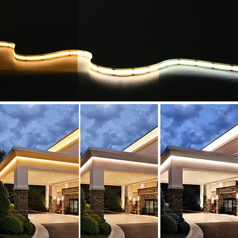 COB CCT LED Strip Lights 608 LEDs/m High Density Flexible Dimmable FOB Linear 2700K to 6500K Changeable Lighting Decor DC12V 24V