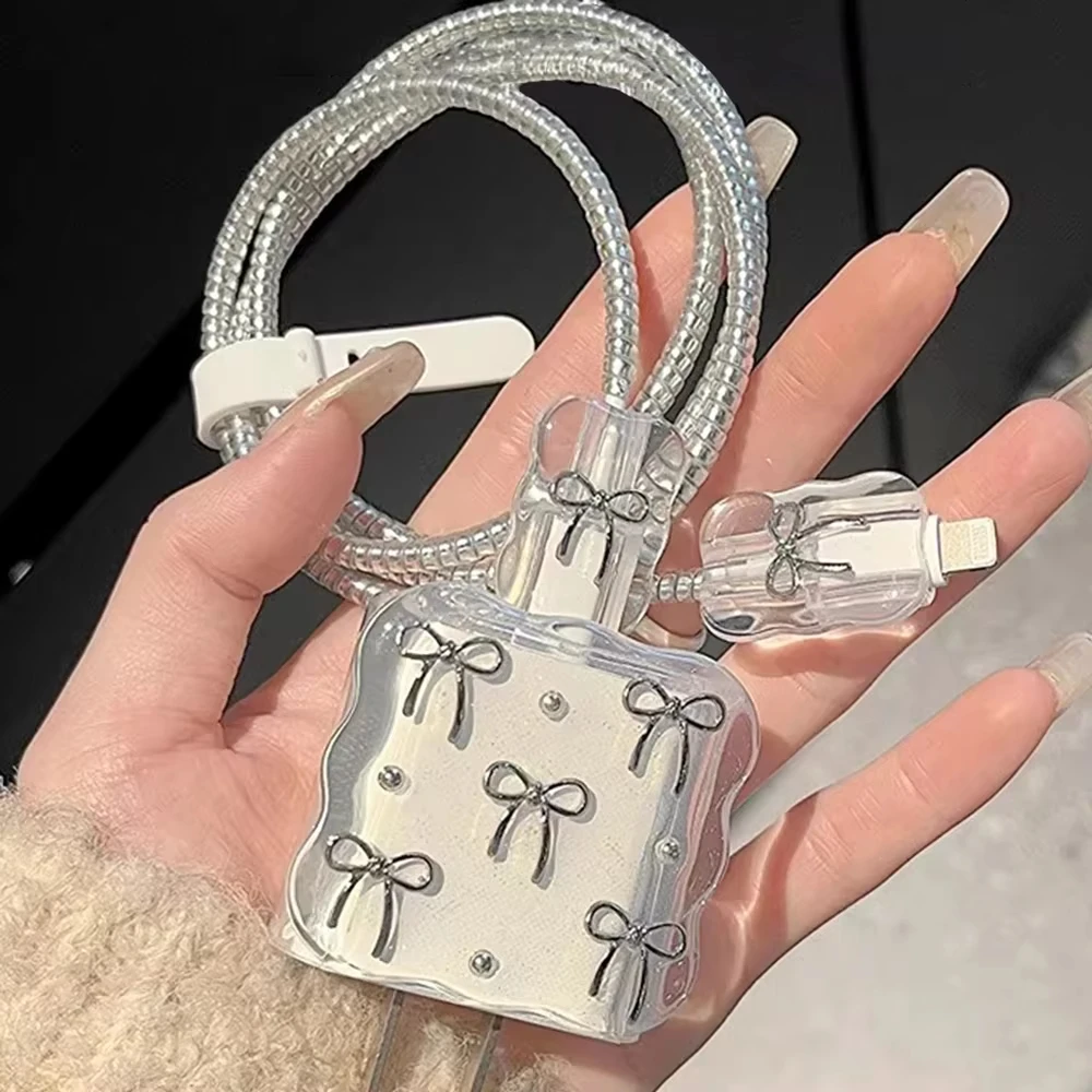 Korean Clear Black Bow Protective Charger Sleeve and Case