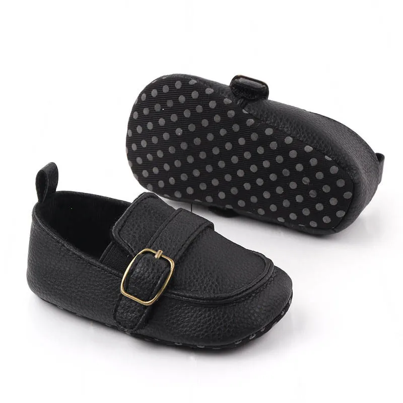 Fashion Infant Crib Shoes for Baby Boys Loafers 1 Year PU Leather Newborn Footwear Toddler Soft Sole Anti-slip Black Baby Items 6
