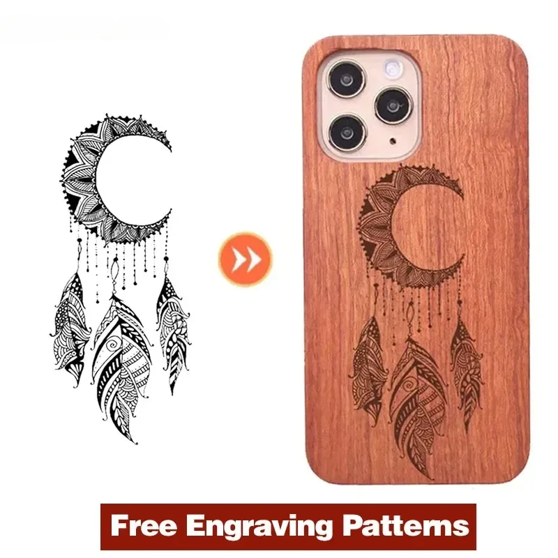Feather Wind Chime Custodia In Legno Per Iphone 15 14 Plus 13 12 15 Pro Max Plus Intaglio Naturale In Legno Per Iphone 11 Hard Cover Funda