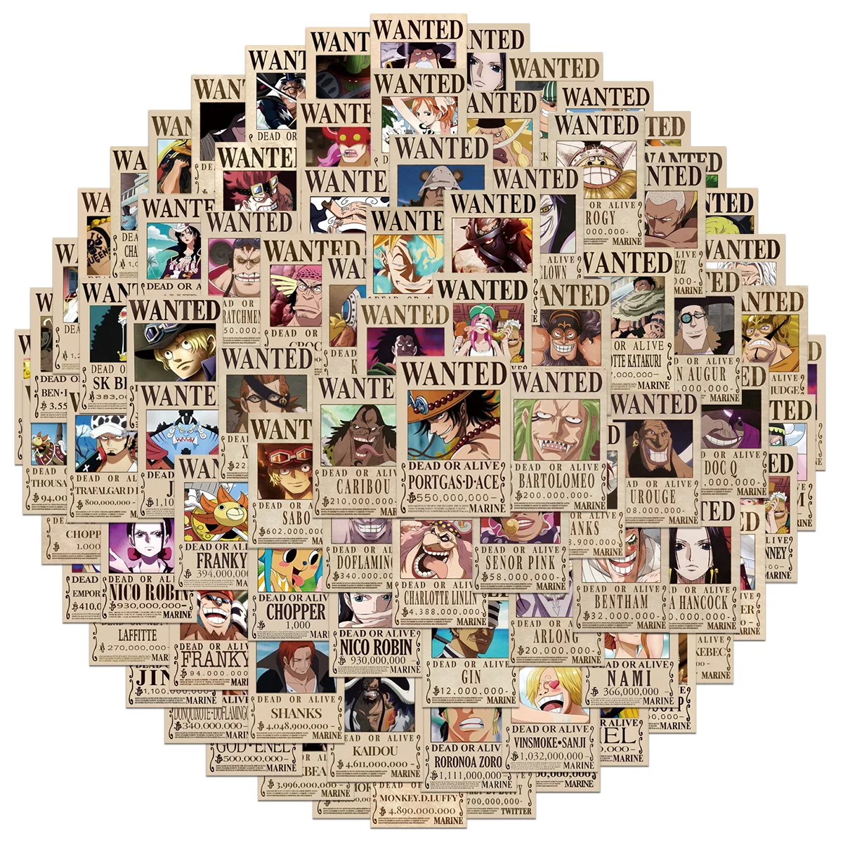 10/50/100 Stück Anime One Piece Wanted Poster Luffy Graffiti Aufkleber für Handy, Gitarre, Laptop, Notizbuch, Koffer, Wasserfeste Sticker, Spielzeug – Detail 2