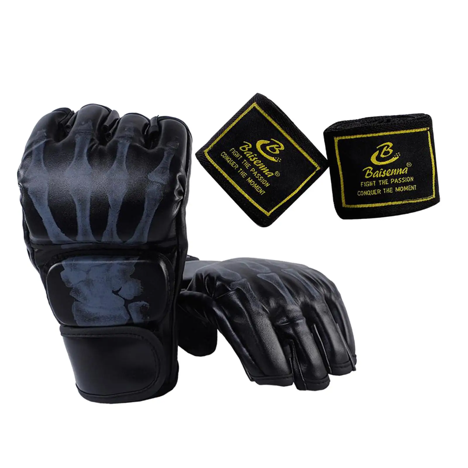 MMA Gloves with Adjustable Wrist Band Mitts Sport Mittens for Men Women Half Finger Boxing Gloves for Punching Bag Martial Arts