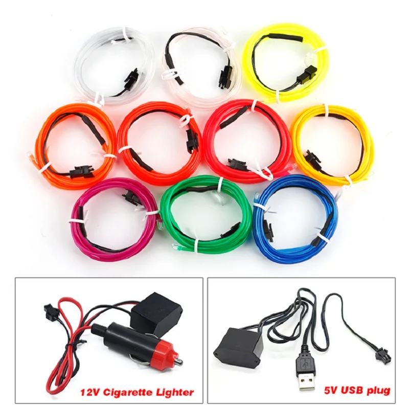 Okeen 1m/2m/3m/5m Neon LED Car Interior Lighting Strips Auto LED Strip Garland EL Wire Rope Car Decorative lamp Flexible Tube