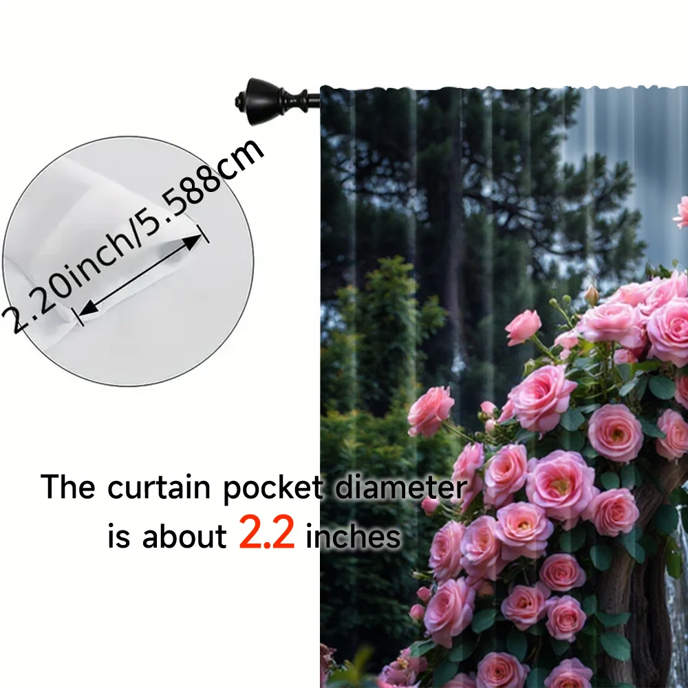 2pcs, spring summer Curtains Jungle Green and Red Roses Art Digital Print Drapes Durable 100% Polyester Fabric Art Deco Festive 5