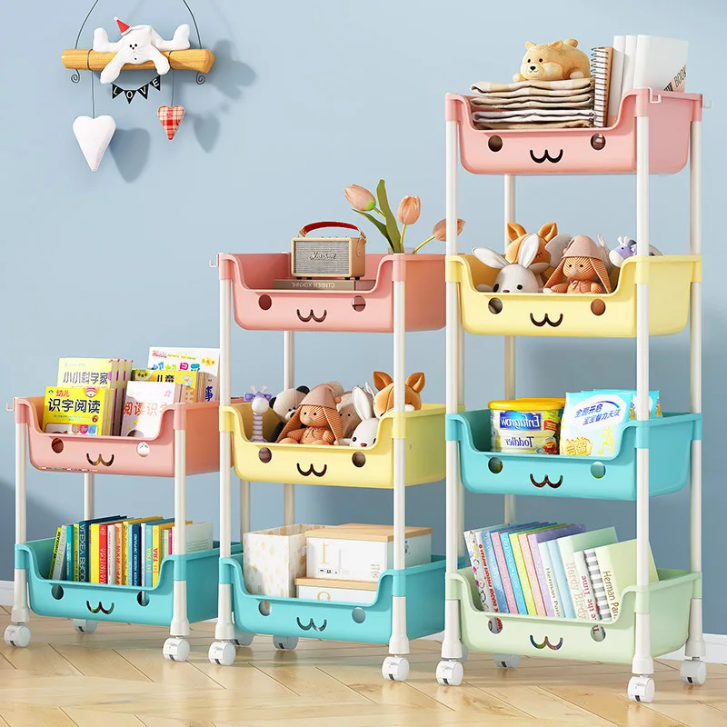 4 Tier Storage Cart With Wheel Multilayer Storage Shelf Household Cart For Household Laundry Room Garage Snacks Sorting Bookcase