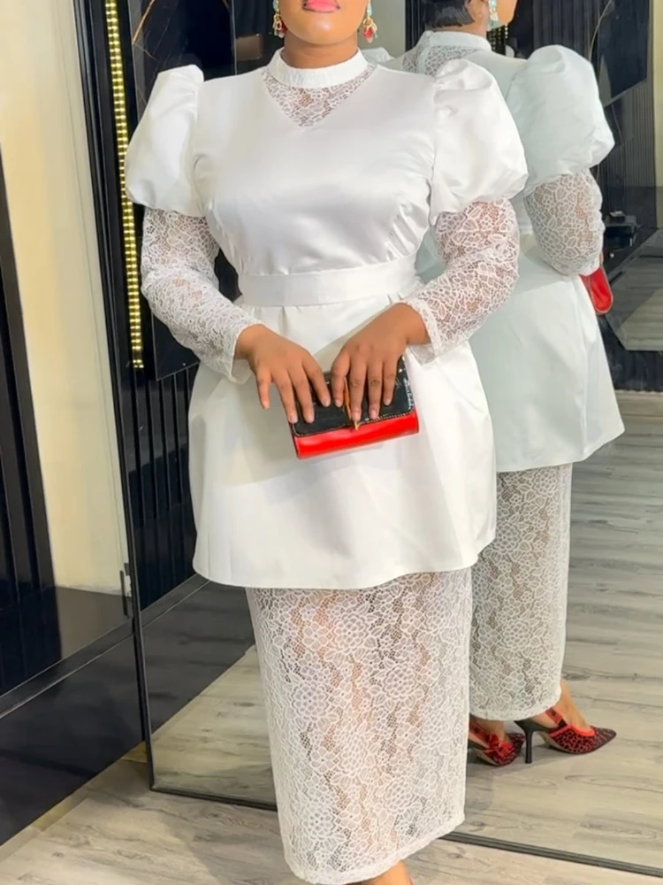 Women Party Dresses Long Sleeves Half High Collar Lace Patchwork African  Female Birthday Event Wedding Guest Occasion Event New - AliExpress  200000345