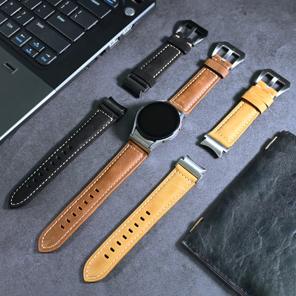 

No Gaps Genuine Leather Strap for Samsung Galaxy Watch 6 Classic 47mm 43 40 44mm 5 Pro 45mm for 4 Classic 42 46mm Quick Fit Band