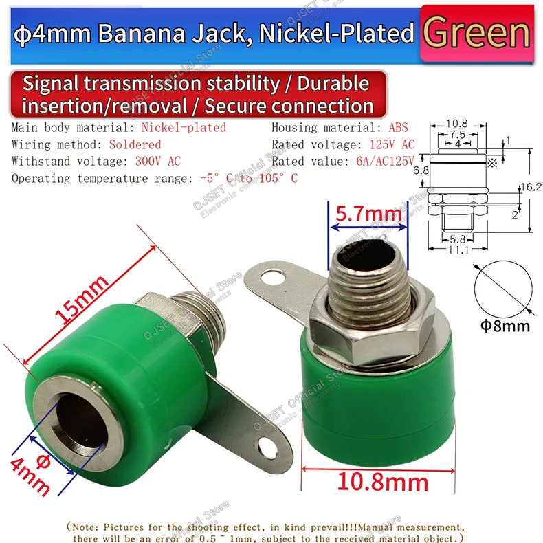 5Pcs 4mm Bananen Buchse Binding Post Test Stecker 4mm Bananen Buchse Stecker Jack Adapter DIY rot Schwarz Grün Gelb Blau – Detail 9