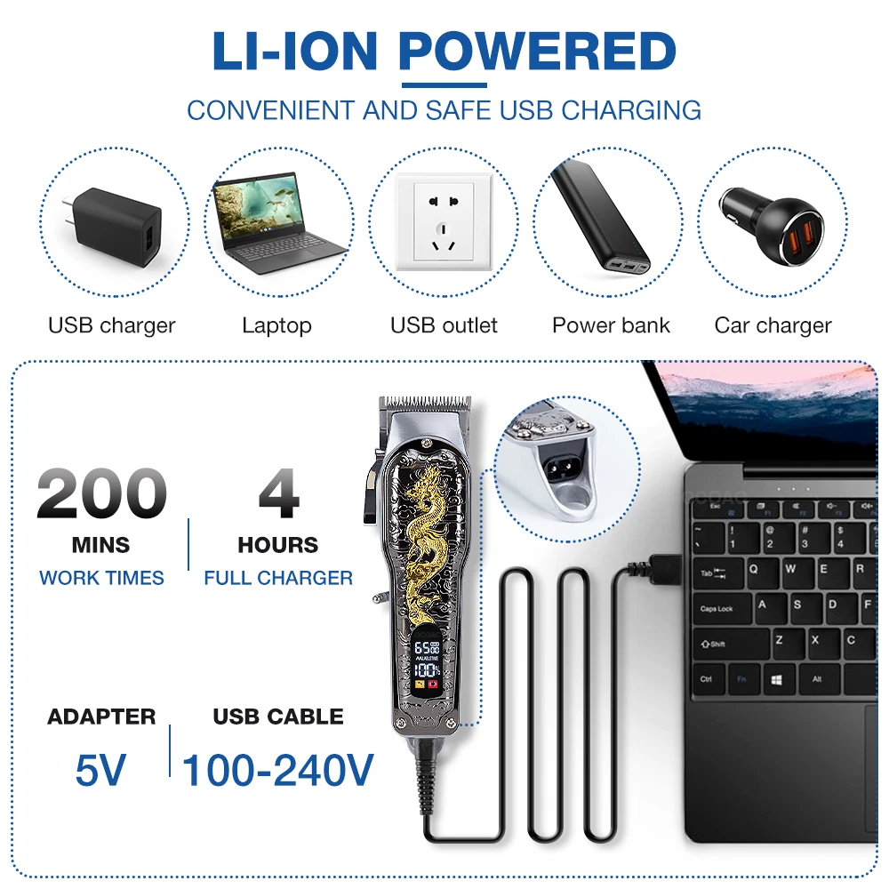 Hair Clipper Barber Dragon Hair Trimmer for Men Finishing Hair Cutting Machine