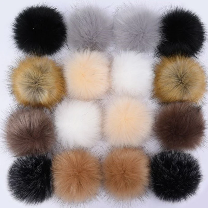 Large Pom Pom Ball With Press Button Fluffy Faux Fur 8/10cm for Baby Girl Pompon Beanie Hat Accessories Hairball pom poms craft supplies,fluffy ball accessories