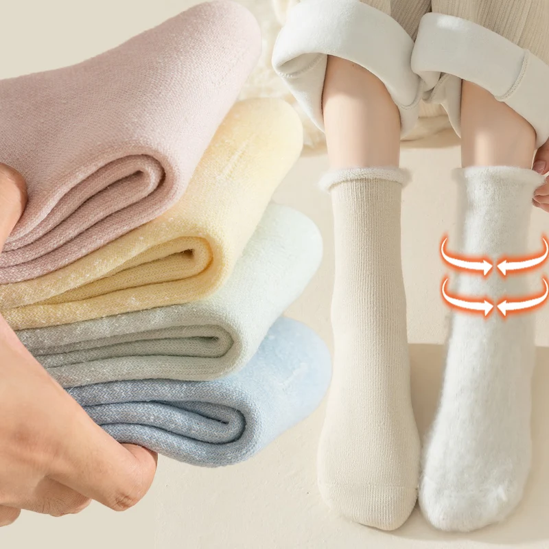 

Candy Color Fluffy Thicken Socks Women Sweet Girls Winter Warm Thermal Stockings Hosiery Soft Casual Sleeping Snow Boots Sox