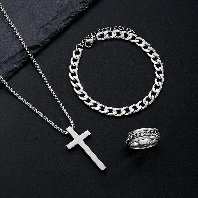 Schwarze Halskette mit Kreuzanhänger aus Titanstahl für Männer und Frauen, minimalistisches männliches und weibliches Halsband, Box-Kette, Halskette, Party-Schmuckset_voghion.com