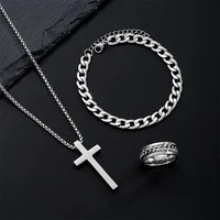 Black Titanium Steel Cross Pendant Necklace for Men Women Minimalist Male Female Chokers Box Chain Necklace Party Jewelry Set 3