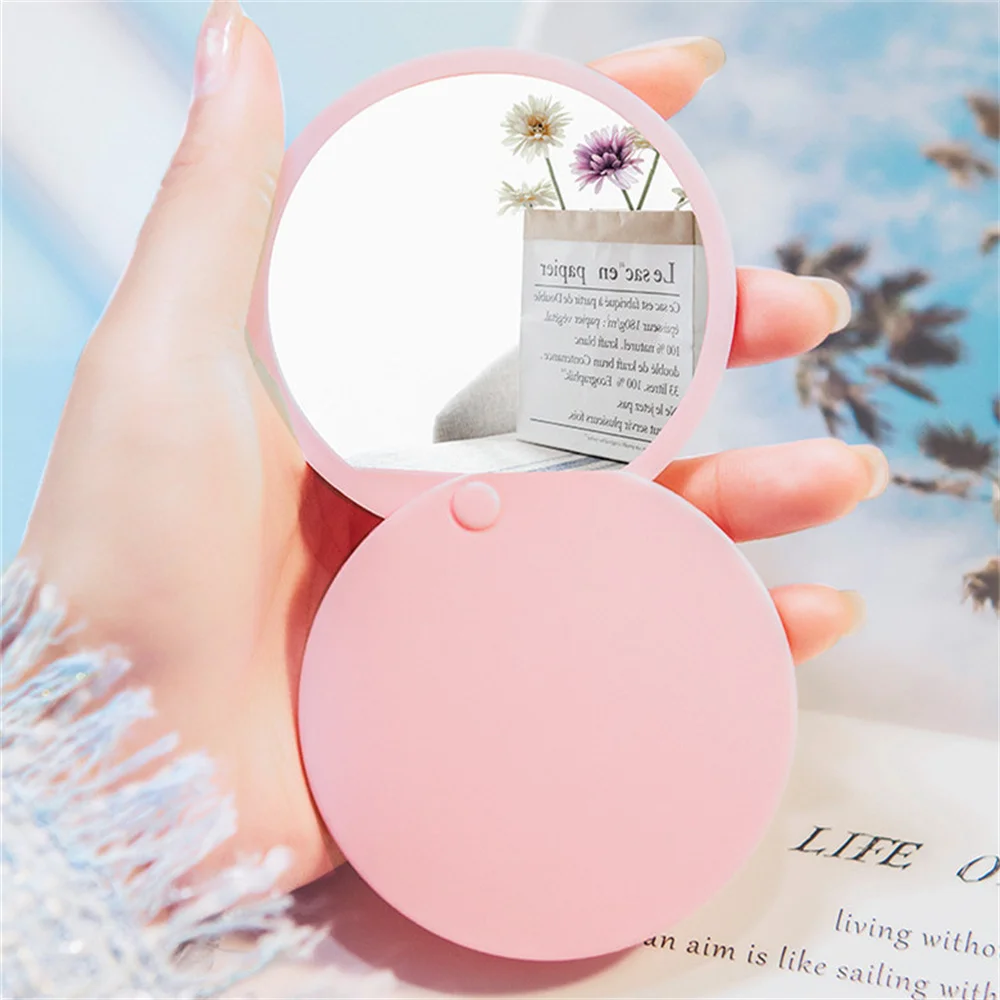 Round Portable Cosmetic Mirror Sliding Folding Mirror Girls Carry-on Small Round Handle Unbreakable Compact Vanity