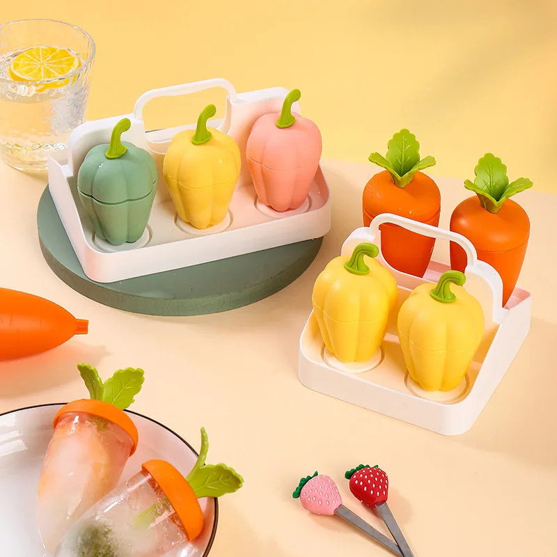 Milk Tea Cup 4/6 Grid Ice Mold Carrot Popsicle Mold Bell Pepper Shaped Ice Cream Home Popsicle Molds Tray