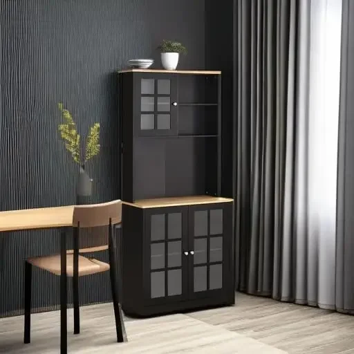 -New-Kitchen Pantry Storage Cabinet, 72" Freestanding Cabinet with Hutch, Large Countertop, Glass Doors and Adjustable Shelve