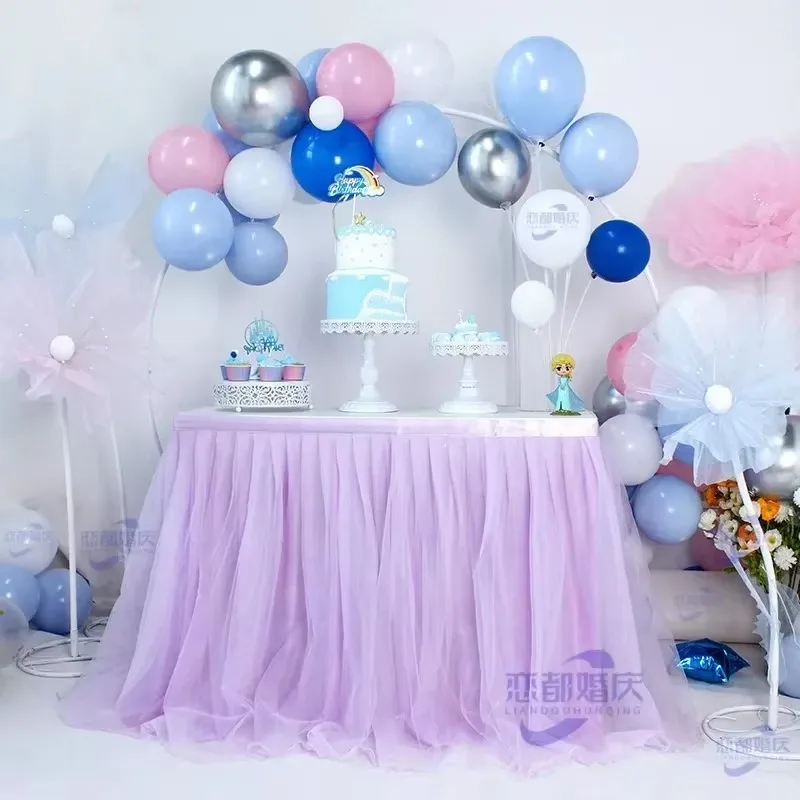 Tulle Table Skirt Round Table Cloth for Wedding Birthday Tablecloth Dining Party Accessories Wedding Decoration 100*75cm