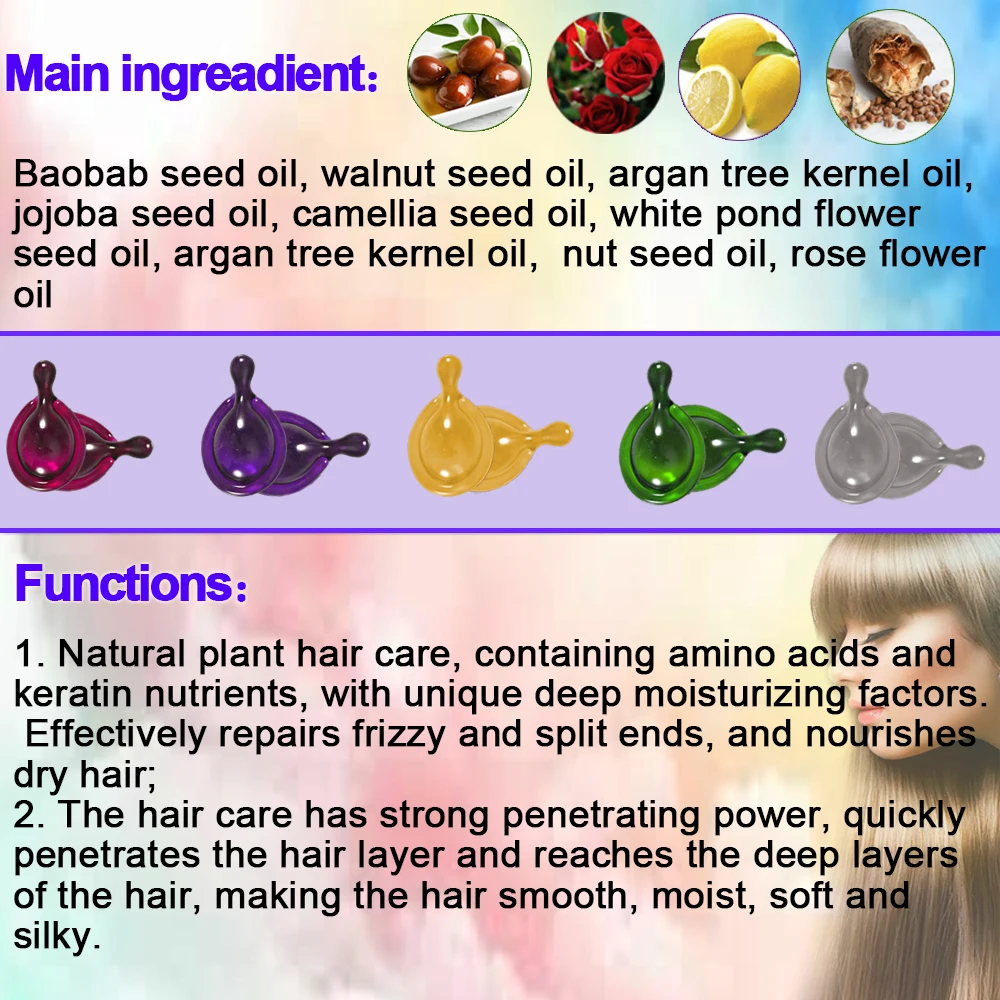 FlowWeek Hair Vitamin Capsule Smooth Silky Hair Mask Keratin Complex Oil Repair Curl Damaged Dry Serum Oil Care Hair Mask Hair Vitamin Capsule Hair Essence Oil Hair Oil