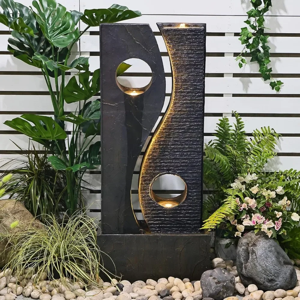 47 inches Water Fountain Outdoor Garden-Waterfall Indoor Modern Large Freestanding Water Feature Fountains Faux Rust Finish