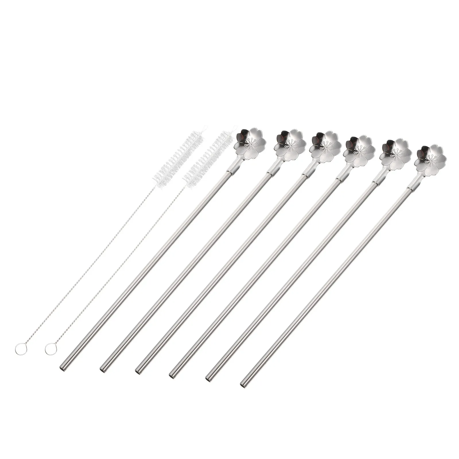8Pcs 스테인레스 스틸 밀짚 스푼 크리 에이 티브 디자인 교반 스푼 디저트 커피 아이스크림 스푼 홈 레스토랑 사용