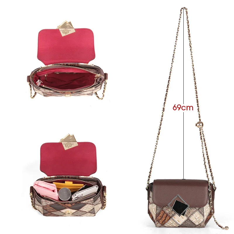 Women Crossbody Bag Luxury Brand Designer Splice Party Shoulder Bags Genuine Leather Vintage Travel Flap Chain Bags New