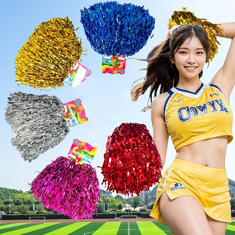 1Pair Cheerleading Pom Poms For Kids Adults Non-Fading Metallic Streamer Pompoms Cheerleader Hand Flowers Dancing Team Sports