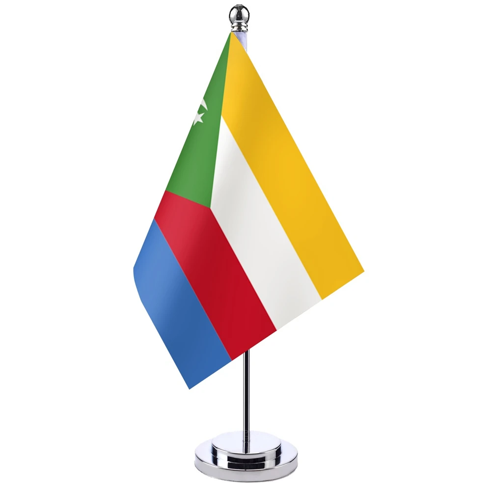 

14x21cm Office Desk Flag Of Union of Comoros Banner Boardroom Table Stand Pole The Comoros Cabinet Flag Set Meeting Room Decor