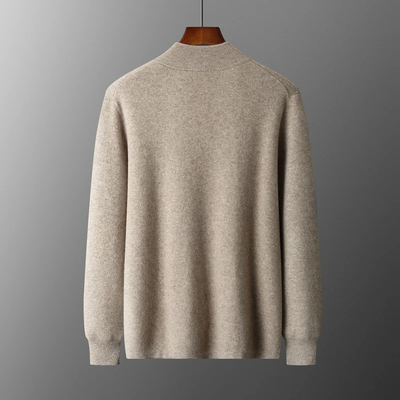 Autumn winter new 100% merino wool thick coat men's shirt semi-high neck knitted zipper cardigan leisure business shirt warm top 3
