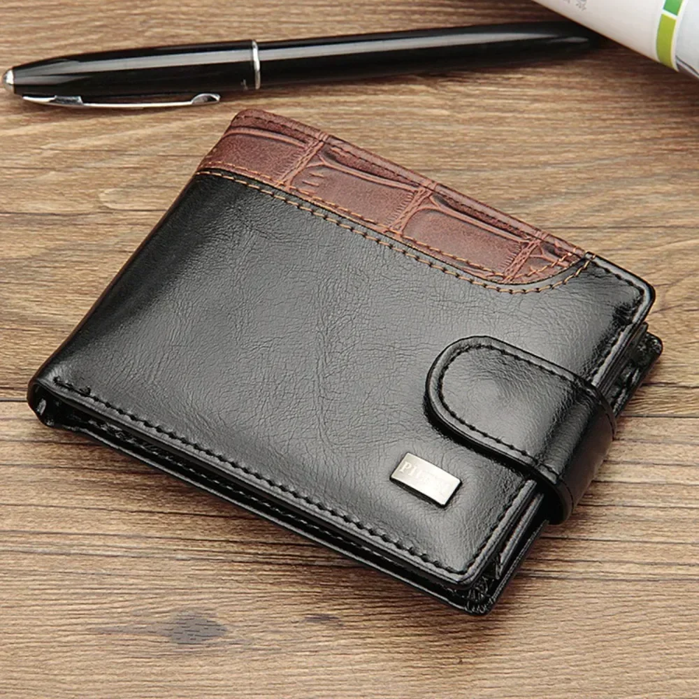 Men Wallets Patchwork Leather Short Male Purse with Coin Pocket Card Holder Brand Trifold Wallet Men Clutch Money Bag 2