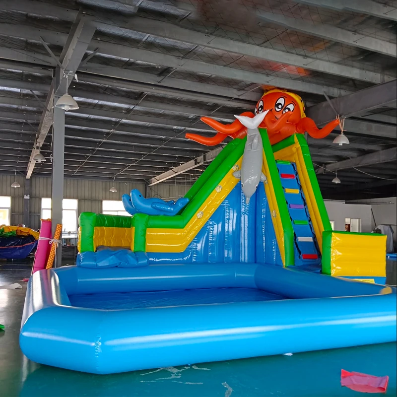 Cute Octopus Shaped Water Slide Inflatable Giant Water Slide with Animal Pool Design for Park Games