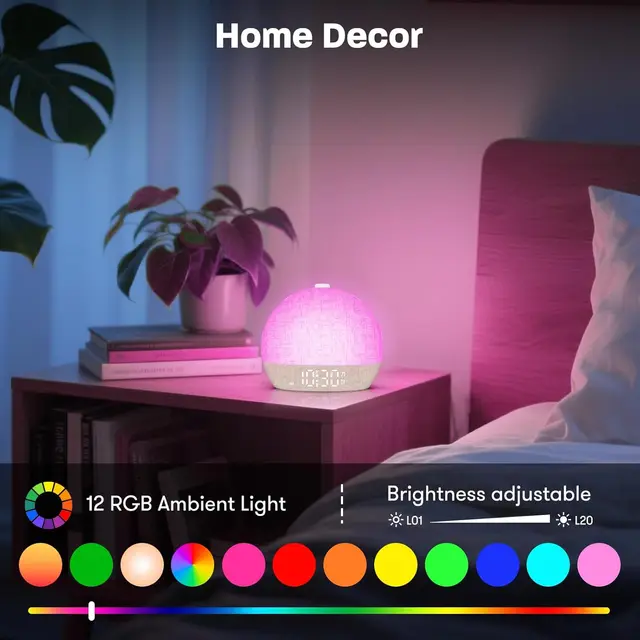 Wake Up Light Sunrise Alarm Clock Timer 30 White Noise Sound Machine Dimmable RGB Night Lights Sleep Aid Snooze Ideal for Gift 5