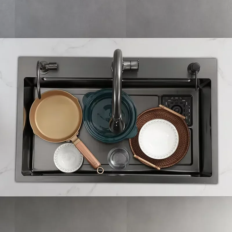 Kitchen Nano Coating 304 Stainless Steel Large Groove Square Sink Vegetable Washing Basin Topmount Workstation Drainage Set