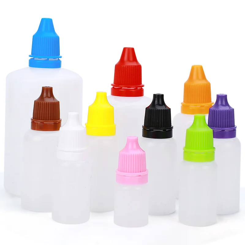 200PCS 3/5/10/15/20ml Wholesale Colour Lid Empty Plastic Squeezable Dropper Bottle E Liquid Sample Eye Drop Refillable Bottles