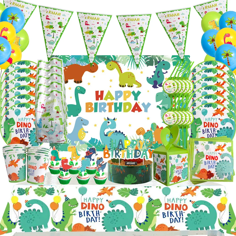 Cartoon Dinosaur Birthday Party Kids Favors Jungle Dinosaur Stickers Balloon Boys Birthday Party Cup Plate Baby Shower Supplies dinosaur happy birthday garland banner roar dino party balloons jungle animal safari 1st kids birthday party decoration supplies