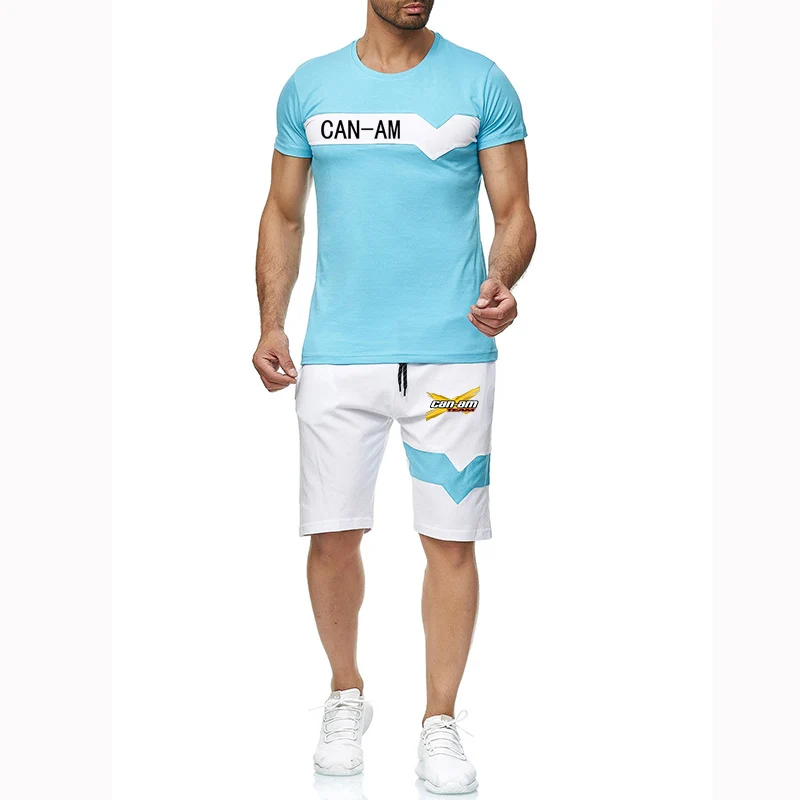 CAN-AM BRP 2022 men's summer new fashion print casual T-shirt with short sleeves and round neck+shorts two-piece suit