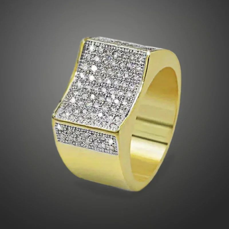 Trendy Golden Full Crystal Geometric Men's Ring Business Style Party Wedding Fashion Jewelry Male Hand Accessories wedding rings finger rings jewelry rings ring jewelry