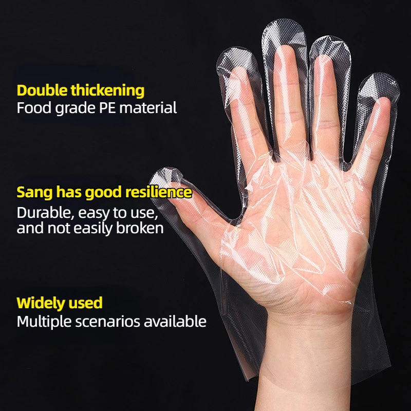 100pcs Disposable Gloves Food Grade Plastic Transparent Gloves for Restaurant Fried Chicken Pizza Kitchen Tableware