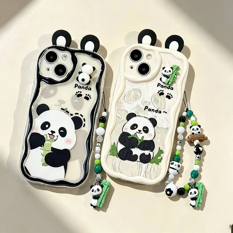 Cartoon Panda Bracelet Phone Case - Stylish and Fun Cover with Attached Bracelet