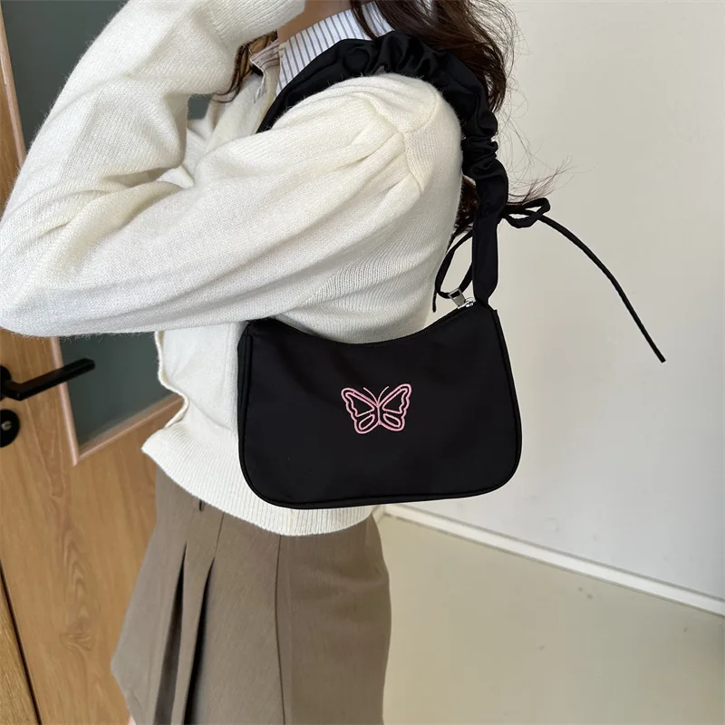Borsa A Mano Donna In Pelle PU Bianca Con Ciondolo Farfalla Blu E Catena, Piccola Borsa A Tracolla Alla Moda Per Ragazze