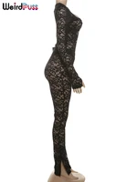 Weird Puss See Through 2 Piece Set Women Sexy  Hollow Jacquard Backless Bodysuit+Leggings Tight Activity Clubwear Skinny Outfits - Image 5