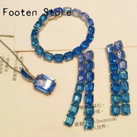 2025 New Trend Luxury Fine Jewelry Sets Charm Blue Water Drop Crystal Fashion Necklace Ring Earrings Women's Anniversary Gift