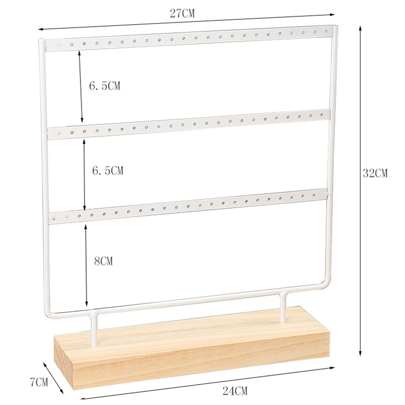 Metal Steel Earrings Necklace Display Stand with Wood Base 3 Layers Bracelets Holder Stud Personal Home Jewelry Storage
