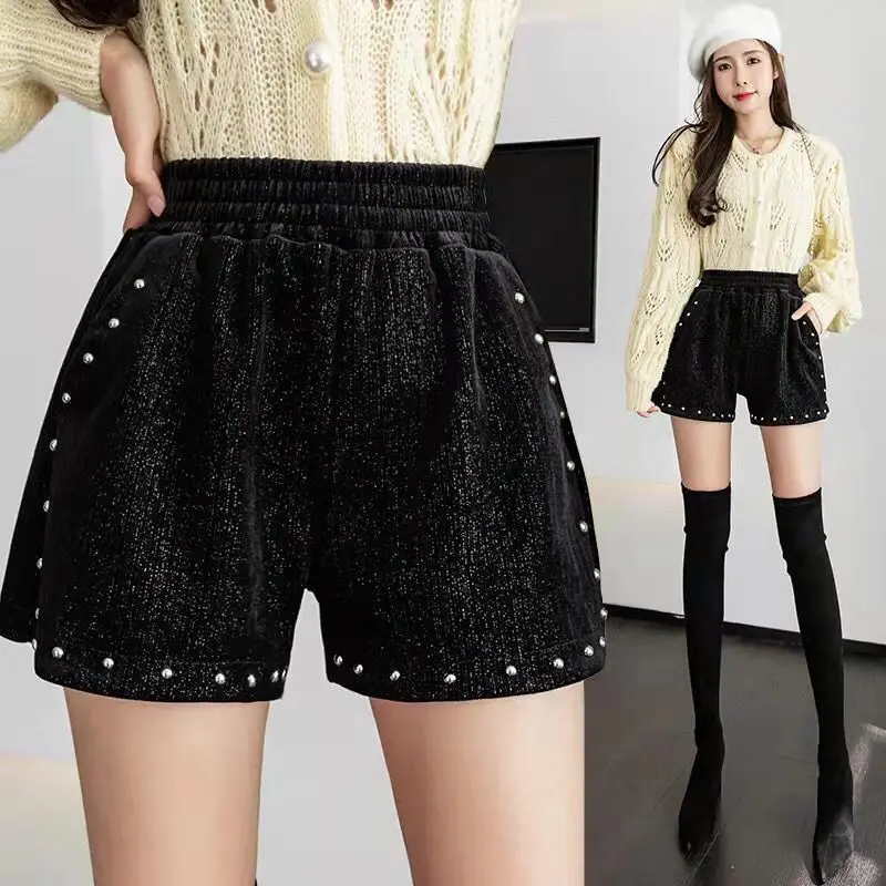 Fashion High Waist Black Shorts Spring Autumn New All-match Loose Patchwork Wide Leg Pants Elegant Korean Women Clothing S-2XL